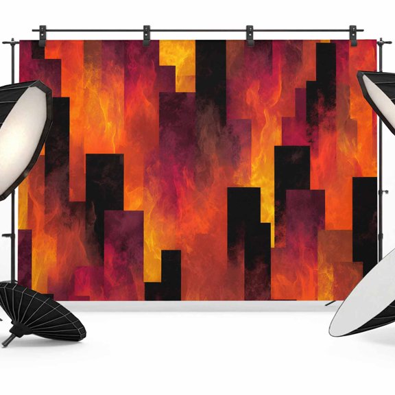 12x8ft Photo Backdrop, Abstract Vertical Blocks Soft Polyester Backdrop Curtains Photography Backdrops, Orange Black Color Gradient Ombre Brushed Background for Photoshoots Studio Video Portrait