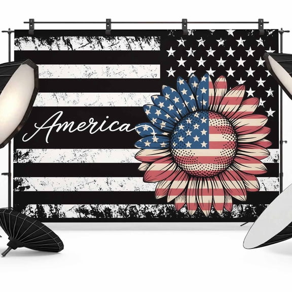 12x8ft Photo Backdrop, American Flag Soft Polyester Backdrop Curtains Photography Backdrops, Sunflower USA Flag Black Striped Retro Brushed Background for Photoshoots Studio Video Portrait Parties