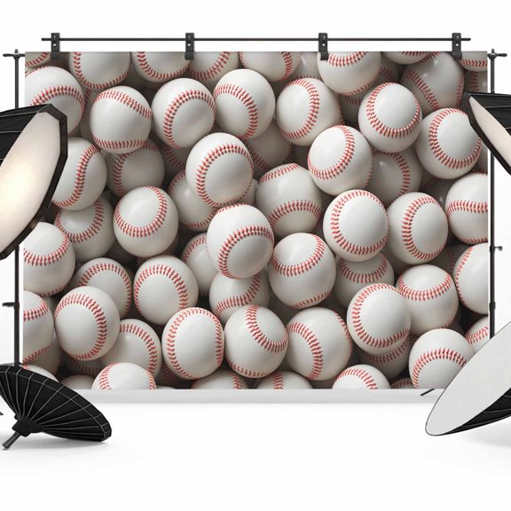 12x8ft Photo Backdrop, Baseball Soft Polyester Backdrop Curtains Photography Backdrops, White Red Art Sport Brushed Background for Photoshoots Studio Video Portrait Parties