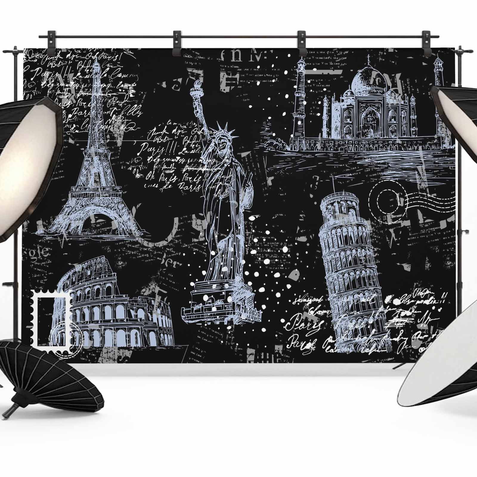 Building For Backdrop 12x8ft Photo Backdrop, Black City Soft Polyester Backdrop Curtains ...
