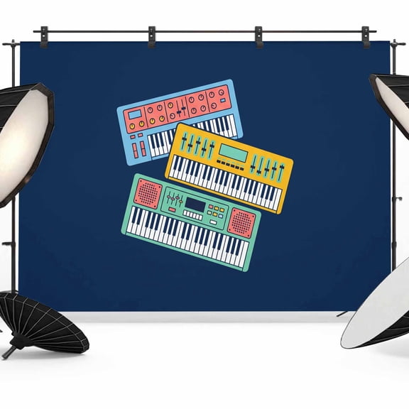 12x8ft Photo Backdrop, Blue Yellow Green Pianos Soft Polyester Backdrop Curtains Photography Backdrops, Colorful Instrumentation Style Brushed Background for Photoshoots Studio Video Portrait Parties