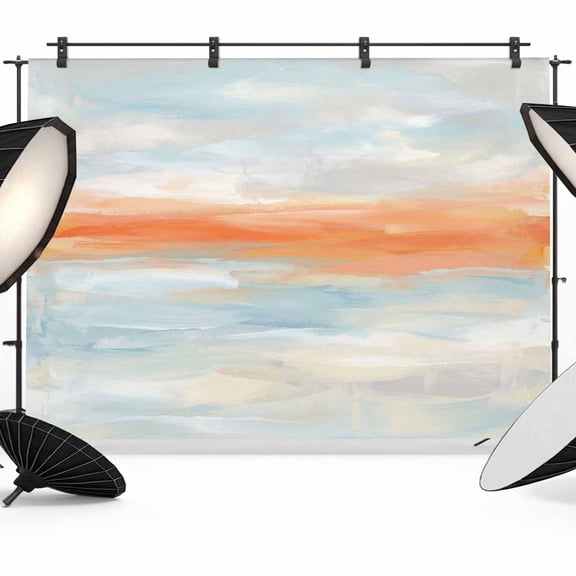 12x8ft Photo Backdrop, Burnt Orange Sunset Soft Polyester Backdrop Curtains Photography Backdrops, Modern Abstract Art Seaside Brushed Background for Photoshoots Studio Video Portrait Parties