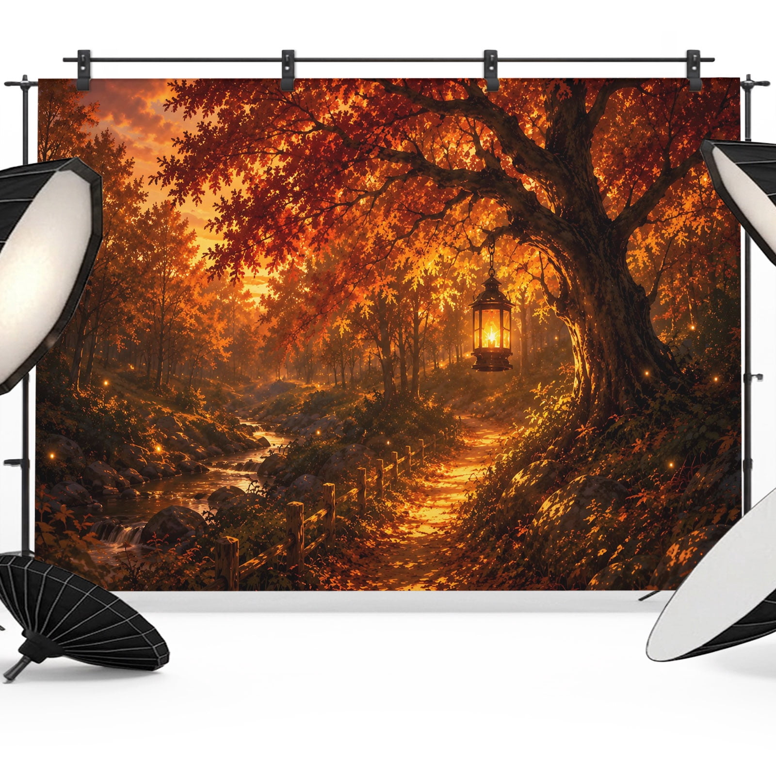 Typical Backdrop 12x8ft Photo Backdrop, Fall Maple Forest Soft Polyester Backdrop ...