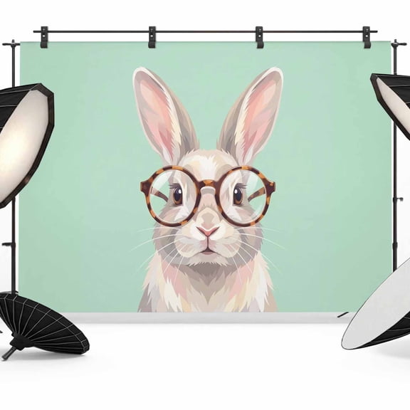 12x8ft Photo Backdrop, Green Cute Bunny Soft Polyester Backdrop Curtains Photography Backdrops, Funny Rabbits Modern Art Brushed Background for Photoshoots Studio Video Portrait Parties