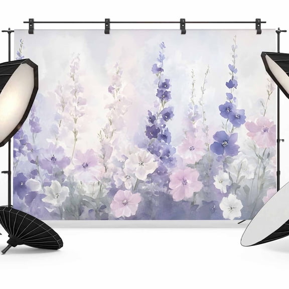 12x8ft Photo Backdrop, Lavender Soft Polyester Backdrop Curtains Photography Backdrops, Pastoral Pastel Purple Pink Wildflower Brushed Background for Photoshoots Studio Video Portrait Parties