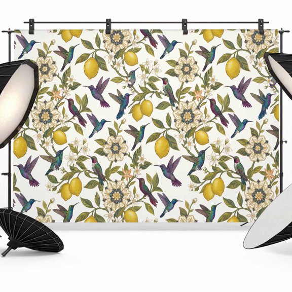12x8ft Photo Backdrop, Lemon Birds Soft Polyester Backdrop Curtains Photography Backdrops, Summer Tropical Botanical Brushed Background for Photoshoots Studio Video Portrait Parties