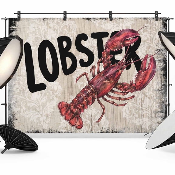 12x8ft Photo Backdrop, Lobster Nautical Soft Polyester Backdrop Curtains Photography Backdrops, Coastal Ocean Summer Sea Vintage Art Brushed Background for Photoshoots Studio Video Portrait Parties