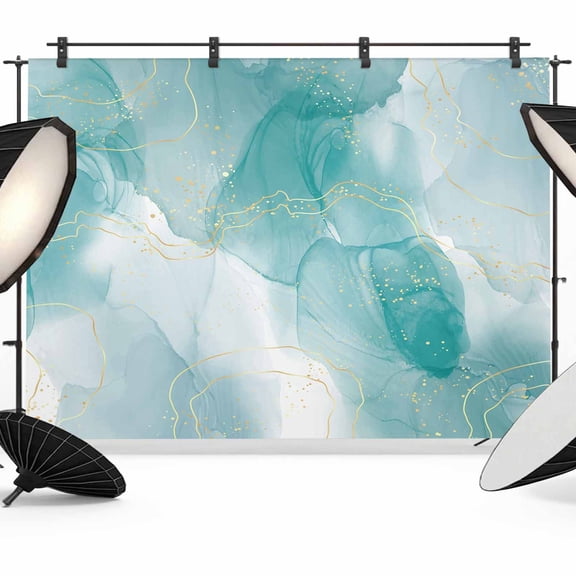 12x8ft Photo Backdrop, Marble Aqua, Soft Polyester Backdrop Curtains Photography Backdrops, Gradient Gold Aesthetics Abstract Minimalist Art Brushed Background for Photoshoots Studio Portrait Parties