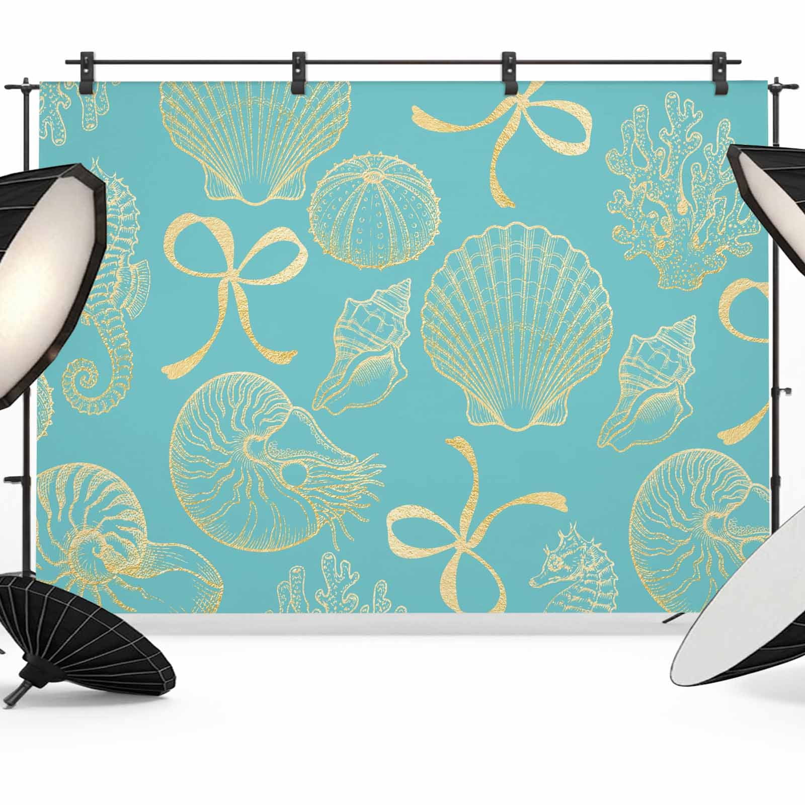 12x8ft Photo Backdrop, Ocean Conch Shell Soft Polyester Backdrop ...