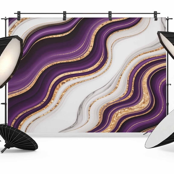 12x8ft Photo Backdrop, Purple Modern Soft Polyester Backdrop Curtains Photography Backdrops, Classic Abstract Art Luxury Golden Brushed Background for Photoshoots Studio Video Portrait Parties