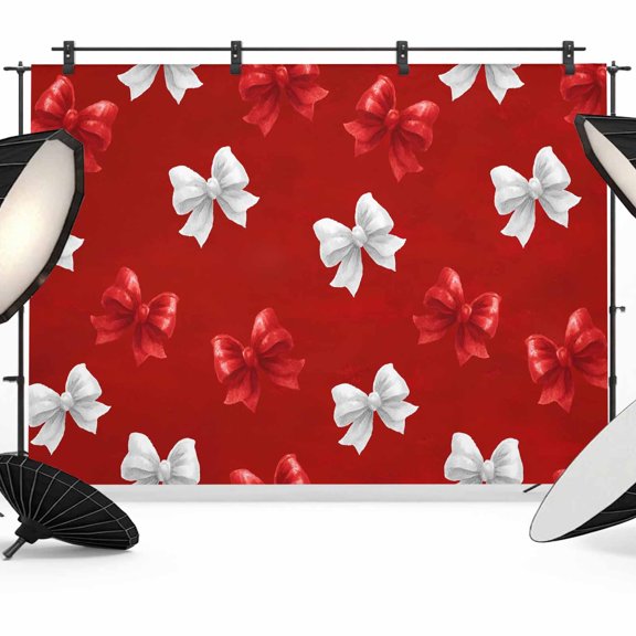 12x8ft Photo Backdrop, Red White Bow Soft Polyester Backdrop Curtains Photography Backdrops, Modern Art Watercolor Bowknot Brushed Background for Photoshoots Studio Video Portrait Parties