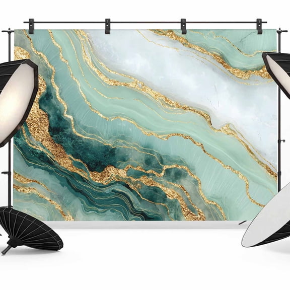12x8ft Photo Backdrop, Sage Green Golden Marble Soft Polyester Backdrop Curtains Photography Backdrops, Modern Abstract Art Marble Crack Brushed Background for Photoshoots Studio Video Portrait Party