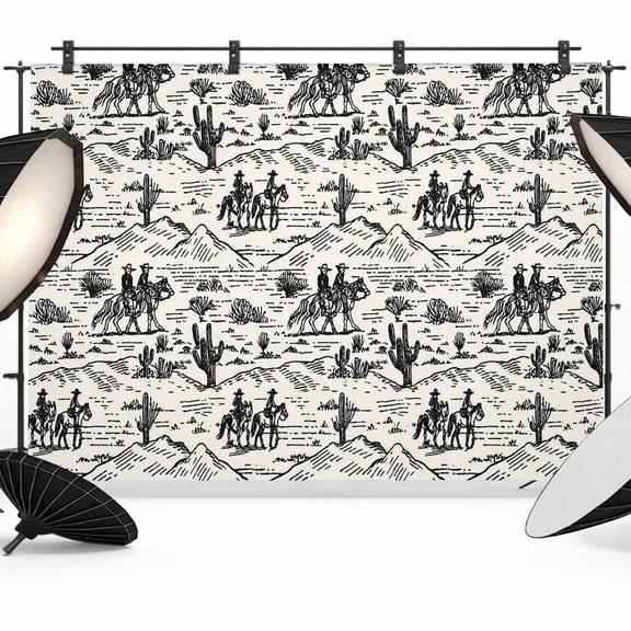 12x8ft Photo Backdrop, Western Cowboys Soft Polyester Backdrop Curtains Photography Backdrops, Vintage Desert Canyon Cactus Horseshoe Brushed Background for Photoshoots Studio Video Portrait Parties