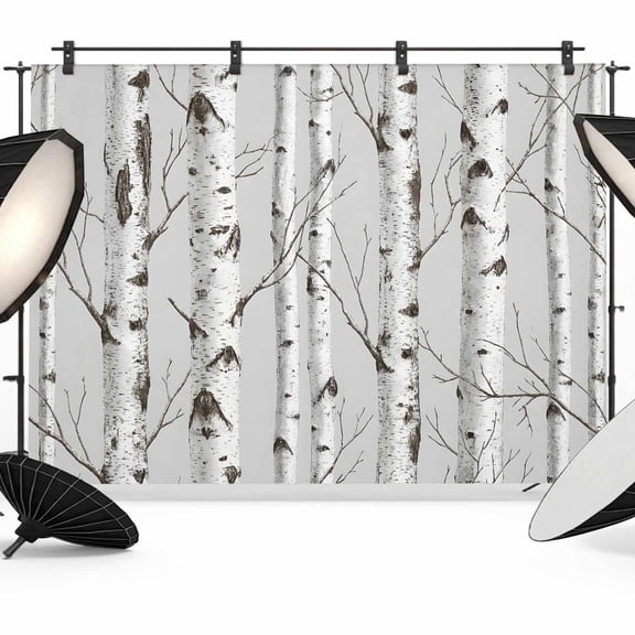 12x8ft Photo Backdrop, White Branch Soft Polyester Backdrop Curtains Photography Backdrops, Natural Tree Forest Country Mottled Trunk Plants Brushed Background for Photoshoots Studio Video Portrait