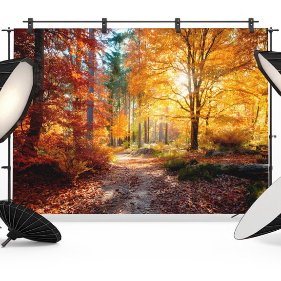 12x8ft Photo Backdrop, Yellow Leaves Forest Soft Polyester Backdrop Curtains Photography Backdrops, Modern Art Mountain Trees Brushed Background for Photoshoots Studio Video Portrait Parties