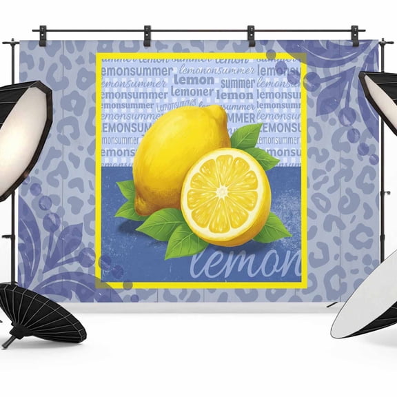 12x8ft Photo Backdrop, Yellow Lemons Soft Polyester Backdrop Curtains Photography Backdrops, Summer Botanical Watercolor Modern Art Brushed Background for Photoshoots Studio Video Portrait Parties
