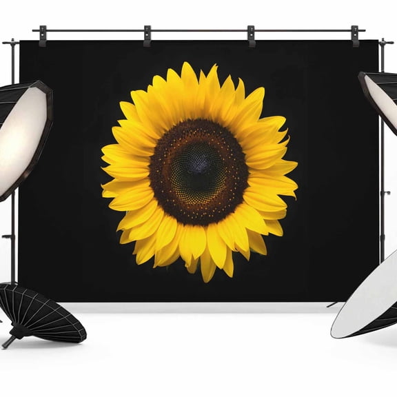 12x8ft Photo Backdrop, Yellow Sunflowers Soft Polyester Backdrop Curtains Photography Backdrops, Spring Flowers Modern Simple Art Black Brushed Background for Photoshoots Studio Portrait Parties