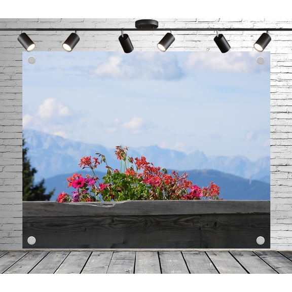 12x8ft Picturesque Mountain and Flower Backdrop Photoshoot Photo Backdrop Nature Scenery Background for Theme Party Wedding Birthday Baby Shower Decoration Banner Photo Booth Studio Props