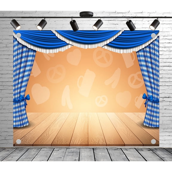 12x8ft Wood Panel Backdrop Blue Curtains Photo Backdrop Festival Photography Background Decoration Banner for Theme Party Wedding Birthday Baby Shower Photo Booth Studio Props