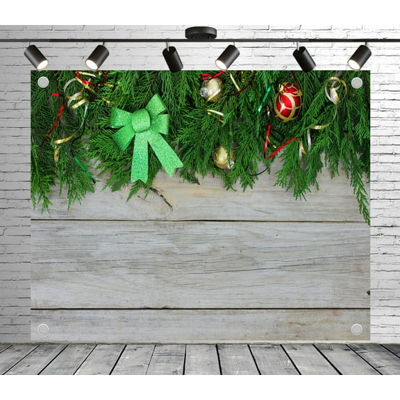 12x8ft Wood Panel Backdrop Christmas Greenery Photo Backdrop Rustic Background for Theme Party Wedding Birthday Baby Shower Decoration Banner Photo Booth Props