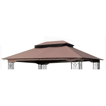 12x9 Ft Outdoor Patio Gazebo Replacement Canopy Top Cover Double Tiered Gazebo Replacement Shade Cover (for 12x9 Ft Gazebo Frame, Brown)