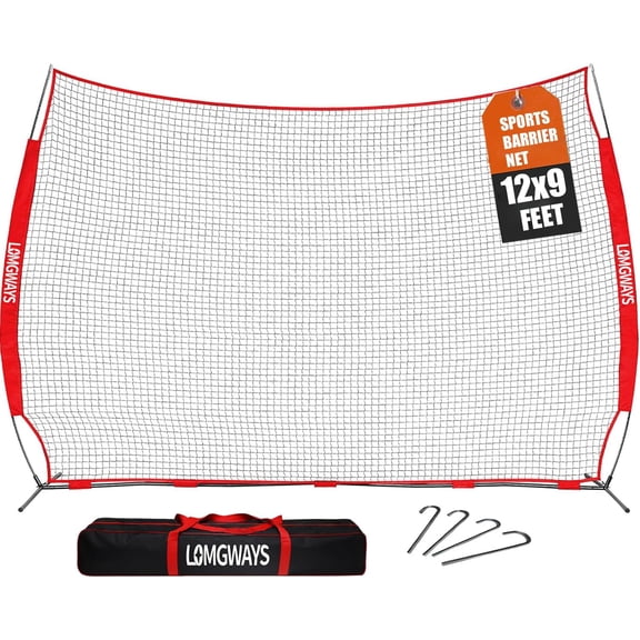 12x9ft Barricade Backstop NetMulti-Sport Barrier Net with Bag | Large 12x9ft Coverage| Multi-Sport Compatible| Indoor & Outdoor Use| Portable| Easy Set up