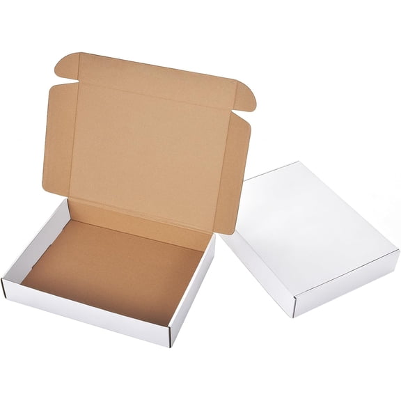 12x9x2 Inches Shipping Boxes, 2 Pack White Corrugated Cardboard Recyclable Tap-Lock Packaging Boxes for Business, Gift Wrapping, Mailing and Storage