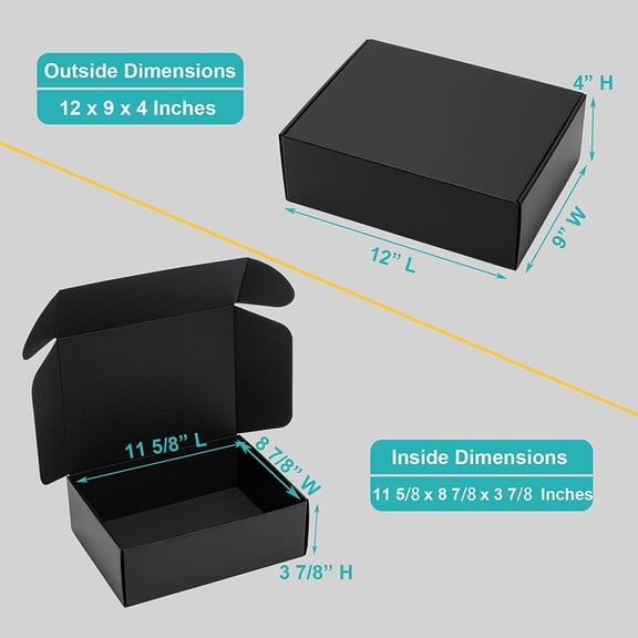 12x9x4" Black Shipping Boxes - 24 Pack Corrugated Cardboard Mailing Box Packaging for Small Business - Tab Locking Literature Mailer Flat Empty Gift Packing Supplies