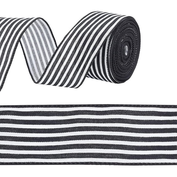 12yards Striped Ribbon 2.44" Black and White Stripe Wired Edge Ribbon Candy Cane Craft Wrapping Striped Ribbons Roll