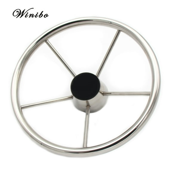 13-1/2 Inch 5-Spoke Destroyer Style Stainless Boat Steering Wheel