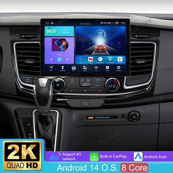 13.1" 2K Stereo 8-Core 4+64GB Car Radio for 2-Din Ford Transit Custom 2017-2022 with Wireless CarPlay/Android Auto/4G LTE/GPS Navi/Wi-Fi/BT 5.0/SWC