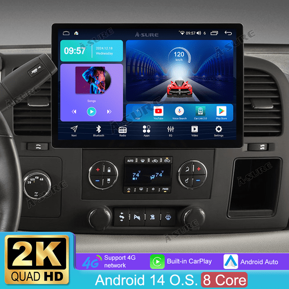 13.1" 2K Touchscreen 4+64GB Car Radio Stereo for Chevy Silverado Suburban/GMC Sierra Yukon/Buick Enclave with CarPlay/Android Auto/GPS Navi/4G LTE/Wi-Fi/BT 5.0