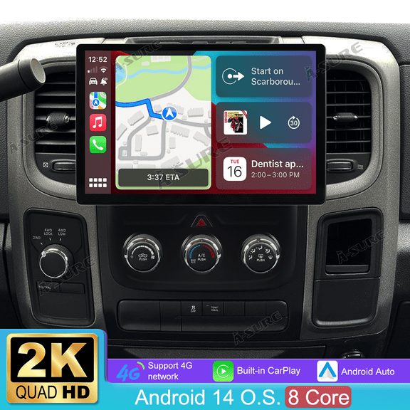 13.1" 2K Touchscreen 4+64GB Car Stereo Radio for Dodge Ram 1500/2500/3500 2013-2018 (Manual A/C) with Apple CarPlay/Android Auto/GPS Navi/Wi-Fi/BT 5.0/DSP/SWC