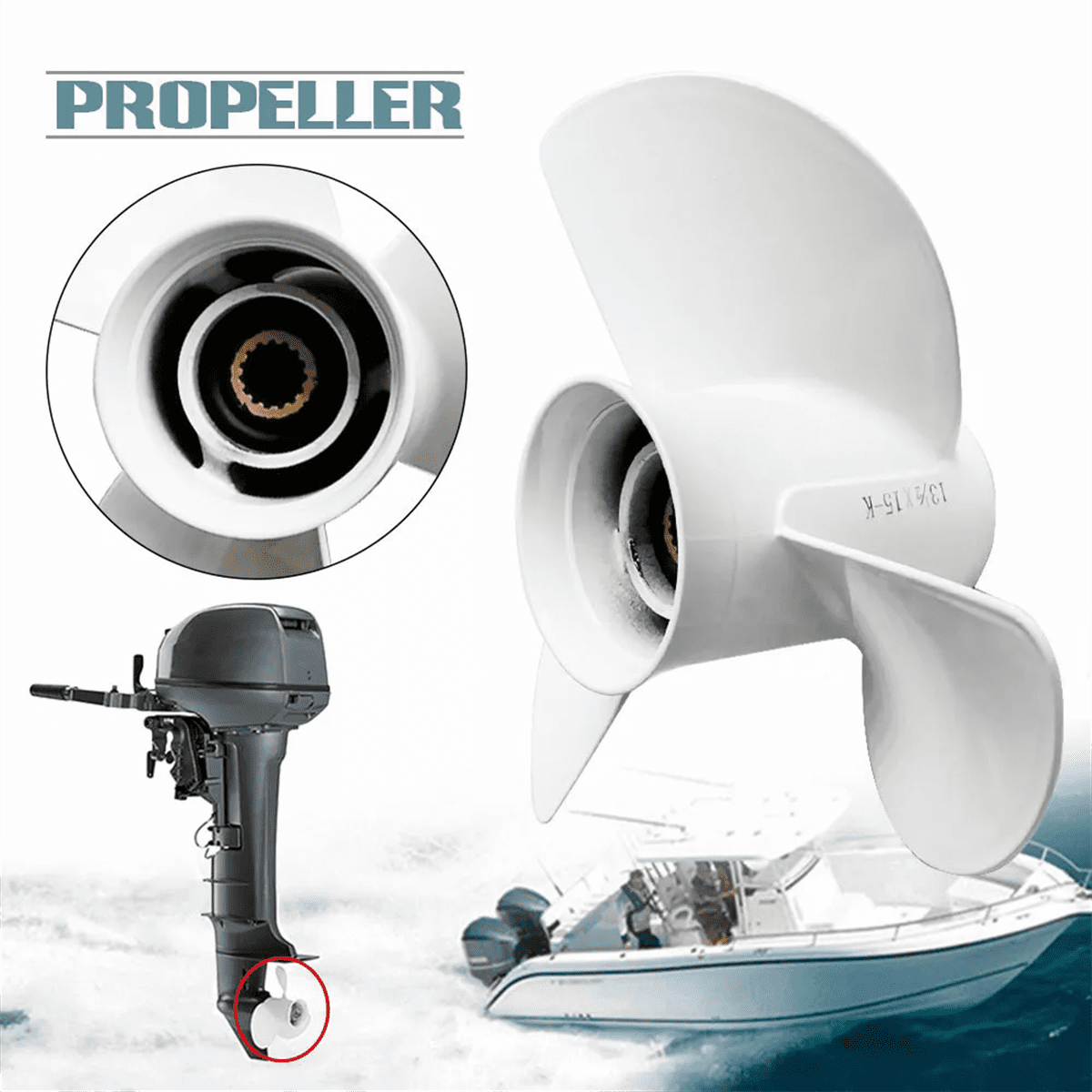 Aluminum Boat Propeller 13-5/8x13 - Compatible With Yamaha 50-130HP Outboard Motors, 3 Blade