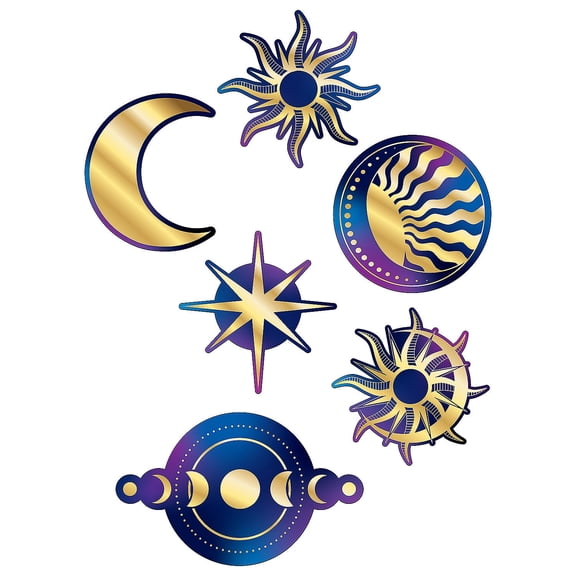 13 1/4" - 25" Celestial Navy & Gold Cardstock Wall Cutouts 6 Piece