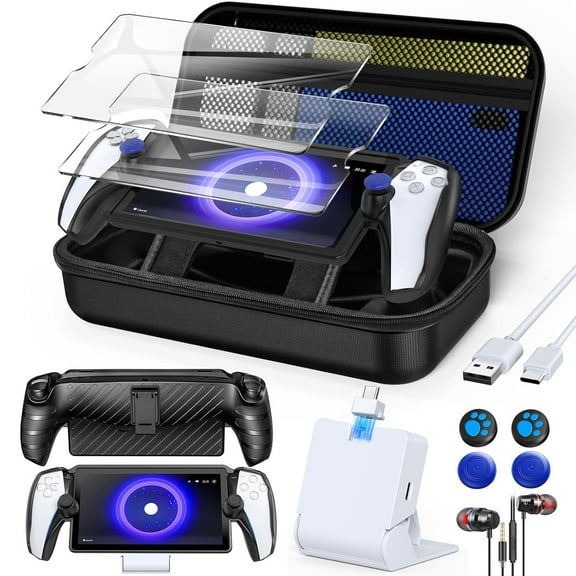 13 in 1 Accessories Set for PSPortal Remote Play, Carrying Case for PS Portal Consoles,TPU Cover with Kickstand,Portable Charging Dock,2 Screen Protector,4 Thumb Grip,Earbud Headphones for PS Portal