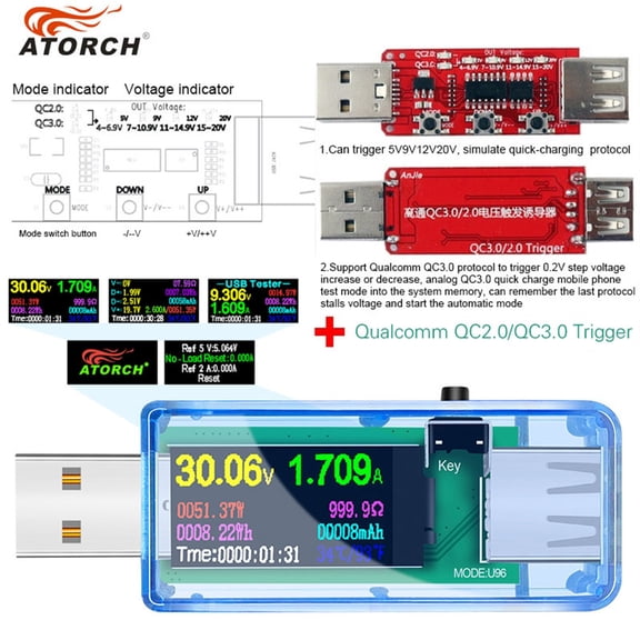 13 IN 1 Digital Display USB Tester Current Voltage Charger Capacity Doctor power bank Battery meter Detector+qc2.0/3.0 Trigger ,Fast and Accurate Precise