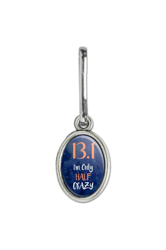 13.1 Half Marathon Half Crazy Running Runner Antiqued Oval Charm Clothes Purse Suitcase Backpack Zipper Pull Aid