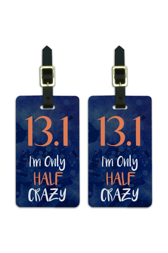 13.1 Half Marathon Half Crazy Running Runner Luggage ID Tags Suitcase Carry-On Cards - Set of 2