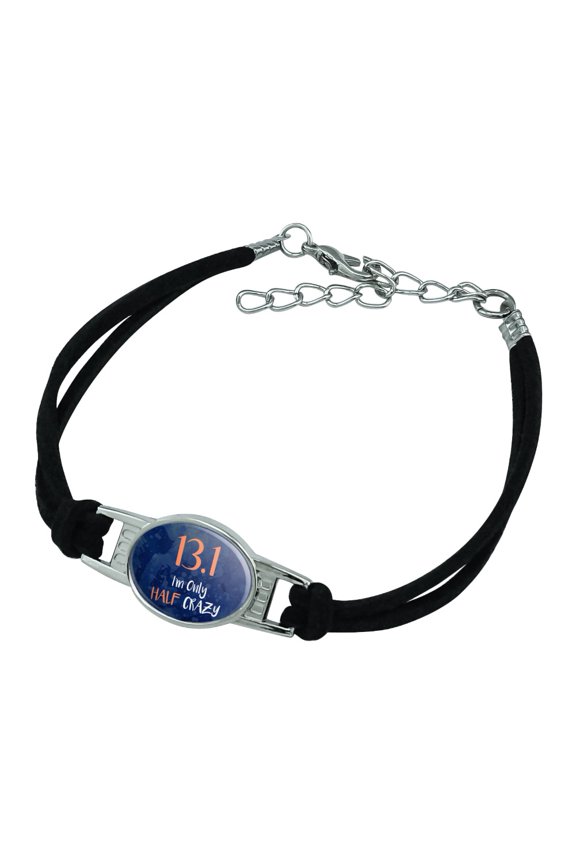 13.1 Half Marathon Half Crazy Running Runner Novelty Suede Leather Metal Bracelet