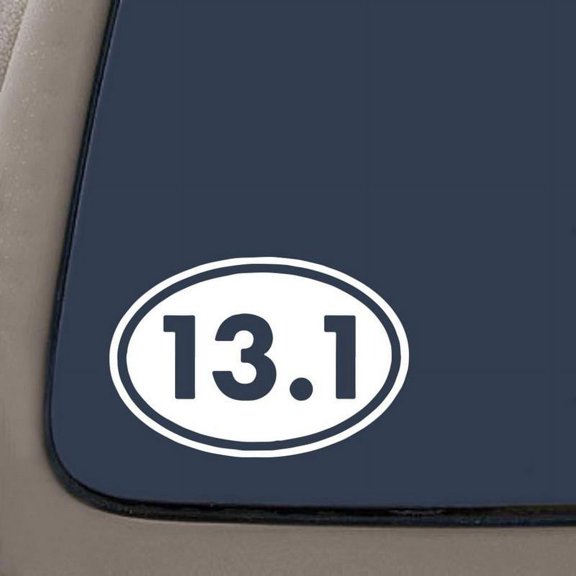 13.1 Half Marathon Vinyl Decal | 5.25-Inches By 3.5-Inches | White | Car Truck Van SUV Laptop Macbook Wall Decals