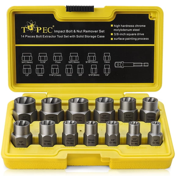 13+1 Piece Impact Bolt & Nut Remover Set, 3/8" Drive Bolt Extractor Socket Set, 8mm-19mm Stripped Lug Nut Remover, Twist Socket for Damaged, Rusted, Rounded Fasteners