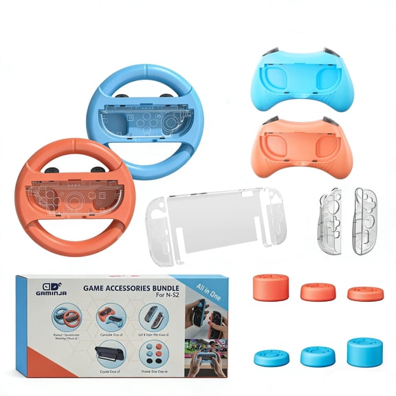 13 in 1 Sports Accessories Bundle for Nintendo Switch 2 2025 ,GAMINJA Nintendo Switch 2 Sports Accessories, Family Game Accessories Kit Compatible with Switch 2 JoyCon Steering Wheel, Controller Gri