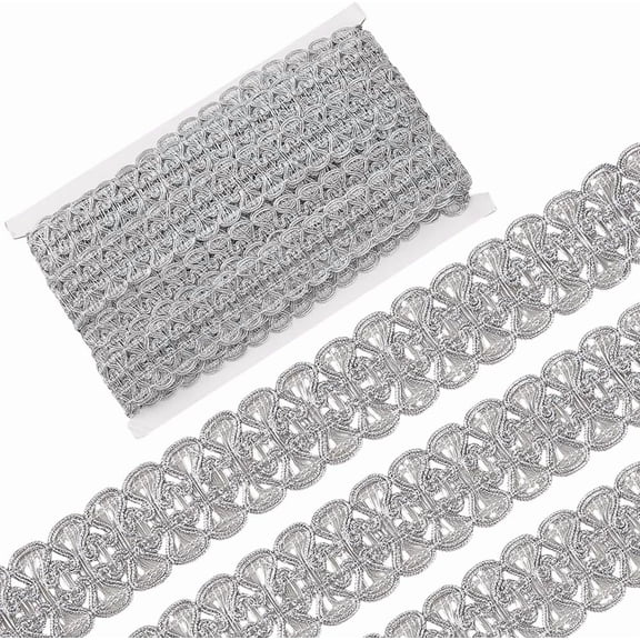 13.1 Yards 1.4 inch Silver Braid Ribbon Metallic Gimp Trim 3.5cm Butterfly French Wave Decorative Fabric Centipede Lace Trim