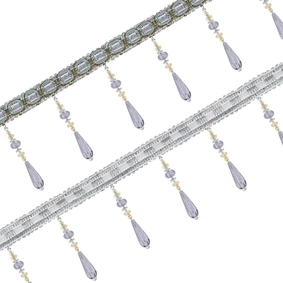 13.1 Yards/12m Silver Braid Hanging Beads Pendant Tassel Trim 3.5 Inch Wide Decorative Beaded Fringe Trim Bead Tassel Trim Bead Polyester Fringe Trim for DIY Craft Sewing Curtain Decoration for DIY