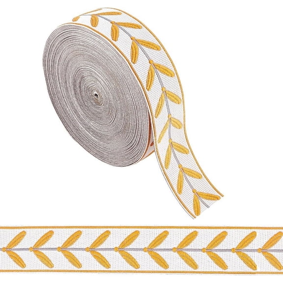 13.1 Yards Jacquard Ribbon Trim 1.2 inch Wide Leaf Pattern Jacquard Polyester Ribbons Orange Leaf Jacquard Woven Embroidery Trim for DIY Sewing Crafts Handmade Bag Belts Clothing Decor Orange