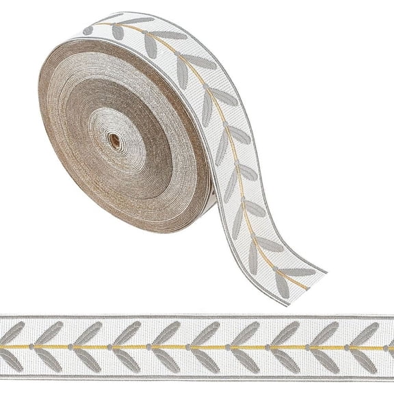 13.1 Yards Jacquard Ribbon Trim 1.2 inch Wide Leaf Pattern Jacquard Polyester Ribbons Slate Gray Leaf Jacquard Woven Embroidery Trim for DIY Sewing Crafts Handmade Bag Belts Clothing Decor for DIY