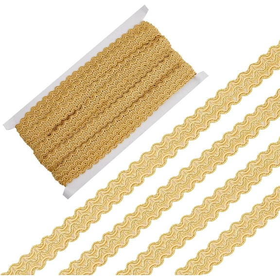 13.1 Yards Metallic Braid Lace Trim 0.6 Inch Wide Gold Gimp Woven Centipede Decorated Edge Ribbon Upholstery Fabric Fringe Embellishment Trimmings for Costume DIY Craft Sewing Decor Gold