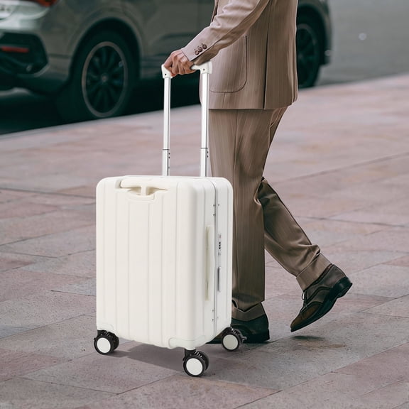 13*10.2*20in Floor Standing White Ride On Luggage with Wheels & TSA Lock for Family Trips