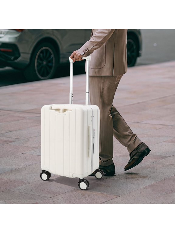 13*10.2*20in Floor Standing White Ride On Luggage with Wheels & TSA Lock for Family Trips